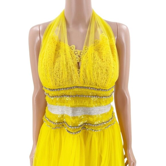 Naeem Khan Gown Yellow Tulle Crystal Halter US 10 – Runway Spring 2018 - Picture 7 of 15